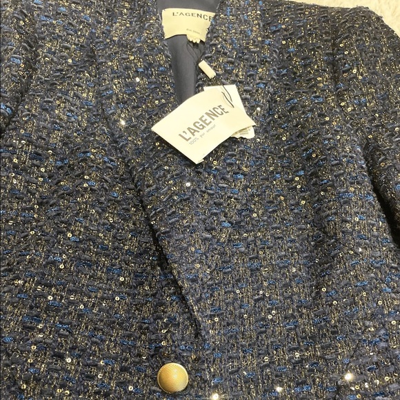 NWT L'Agence Chamberlain Sequin Tweed Blazer Jackrt In Navy - Picture 12 of 15